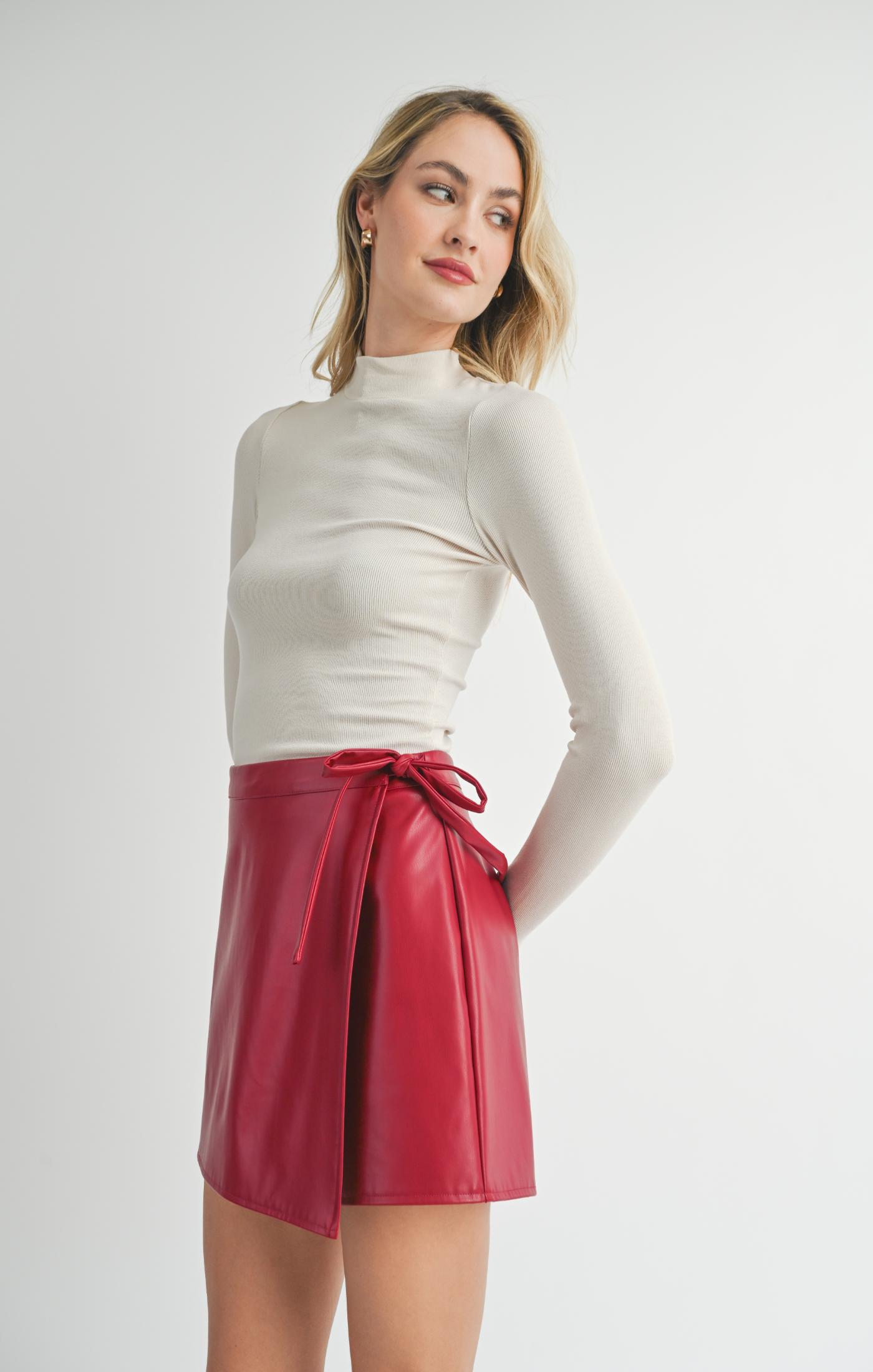 Wine Down Faux Leather Overlapping Shorts