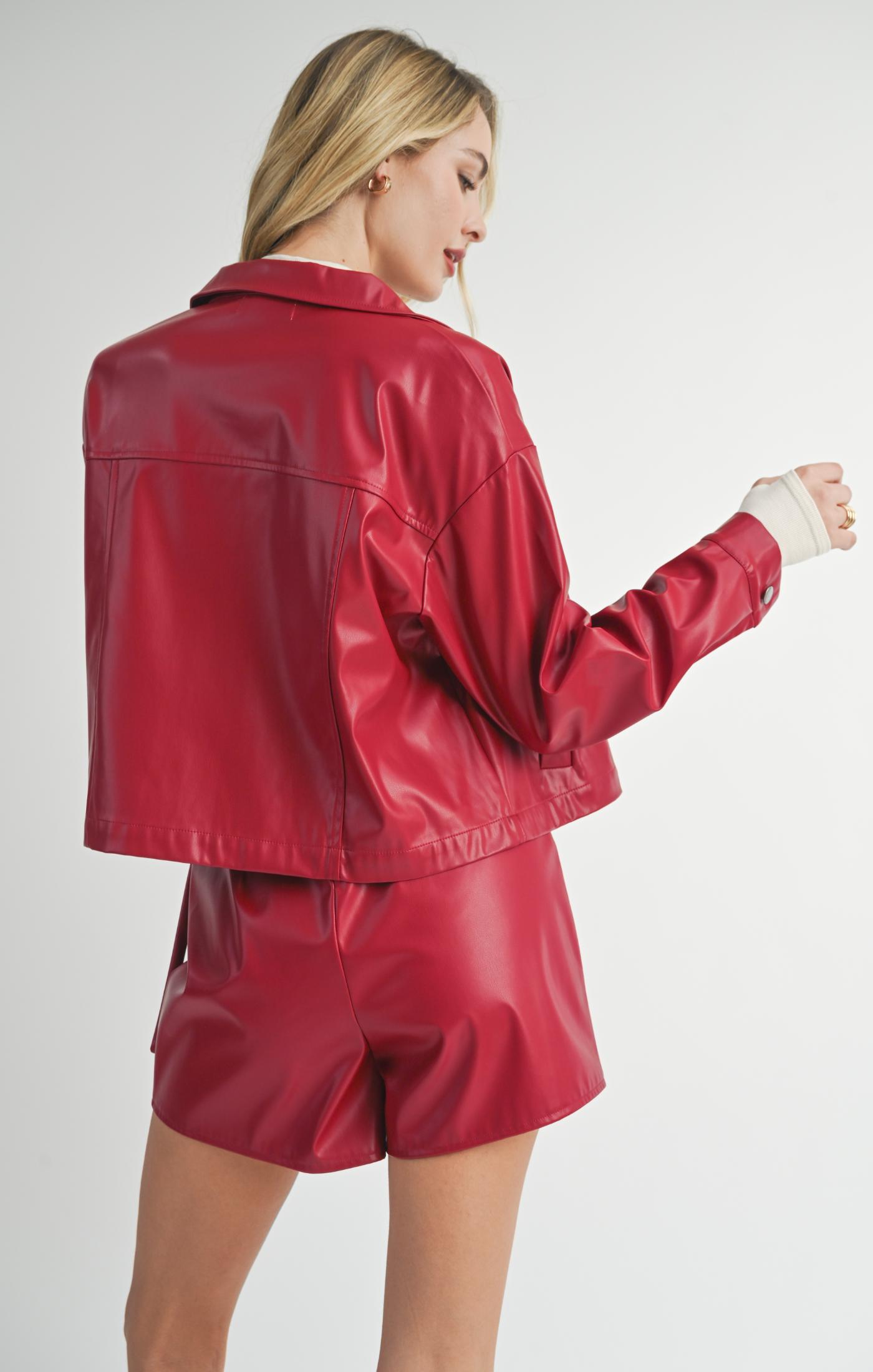 Wine Down Faux Leather Jacket