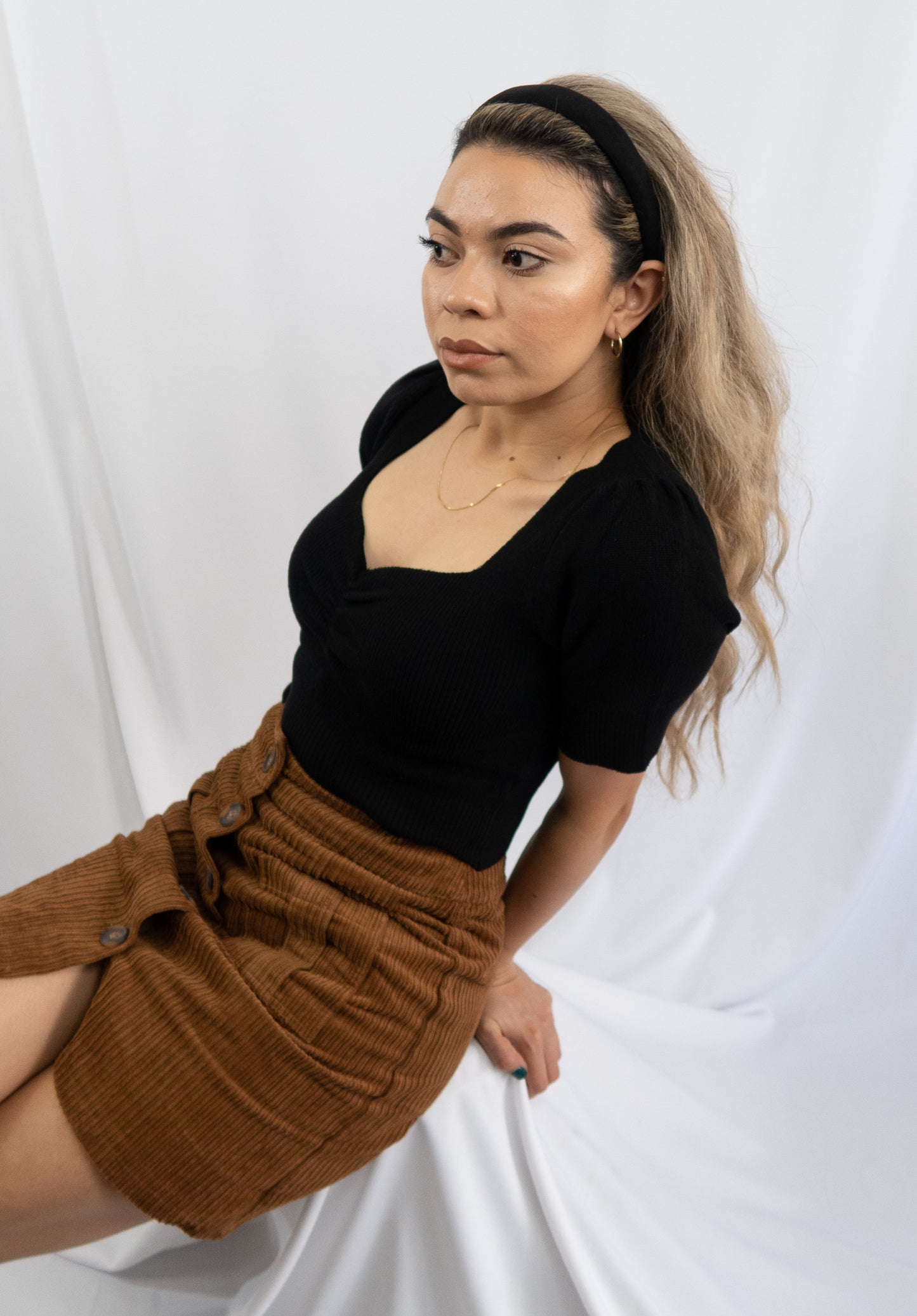 Corduroy Camel Button Skirt