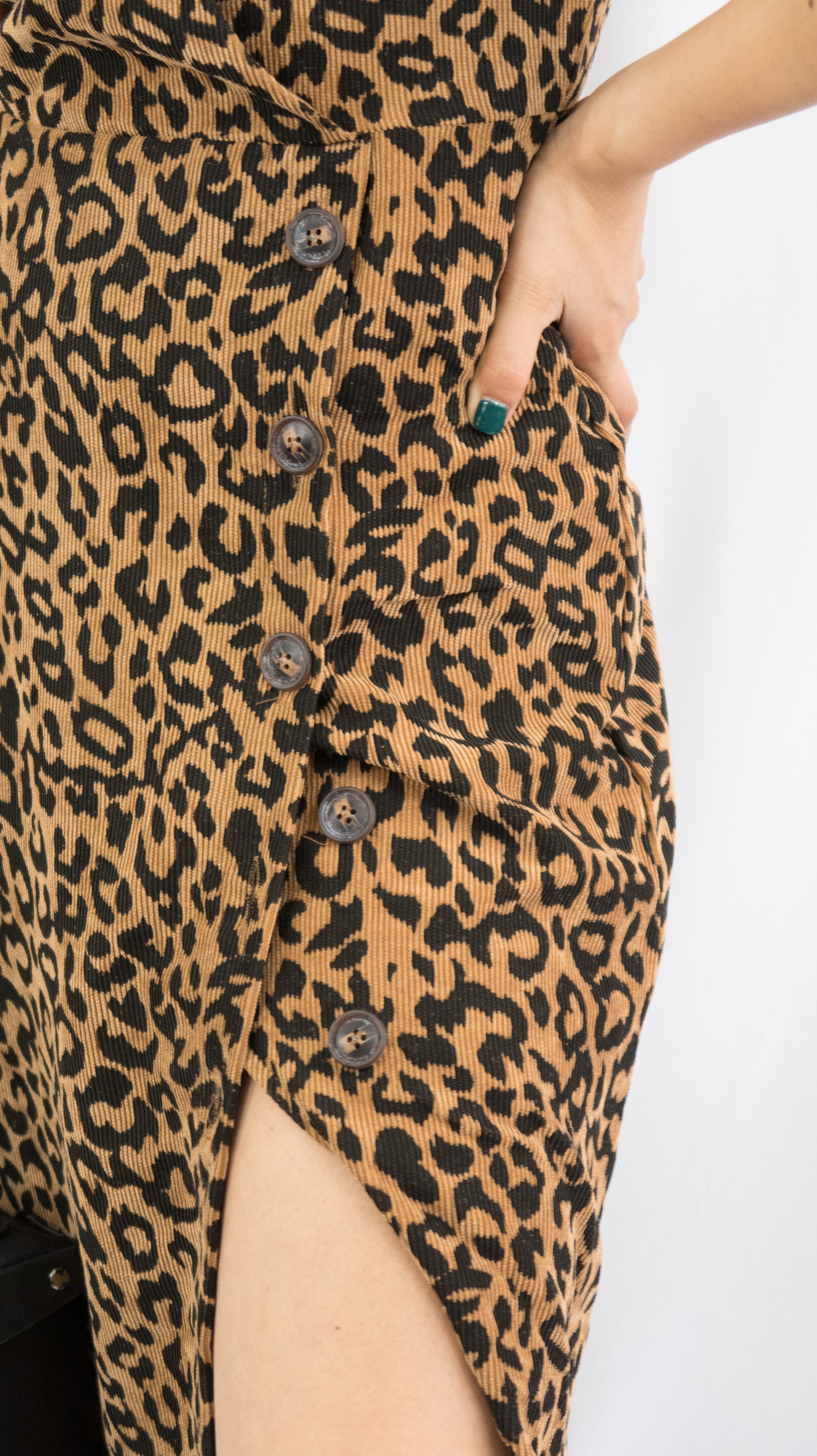 Corduroy Leopard Button Dress